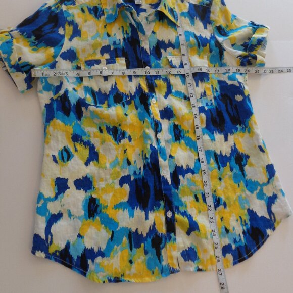 Kim Rogers Womens Colorful Top Linen‎ Casual Button-Up Blouse Size Medium - Picture 5 of 6
